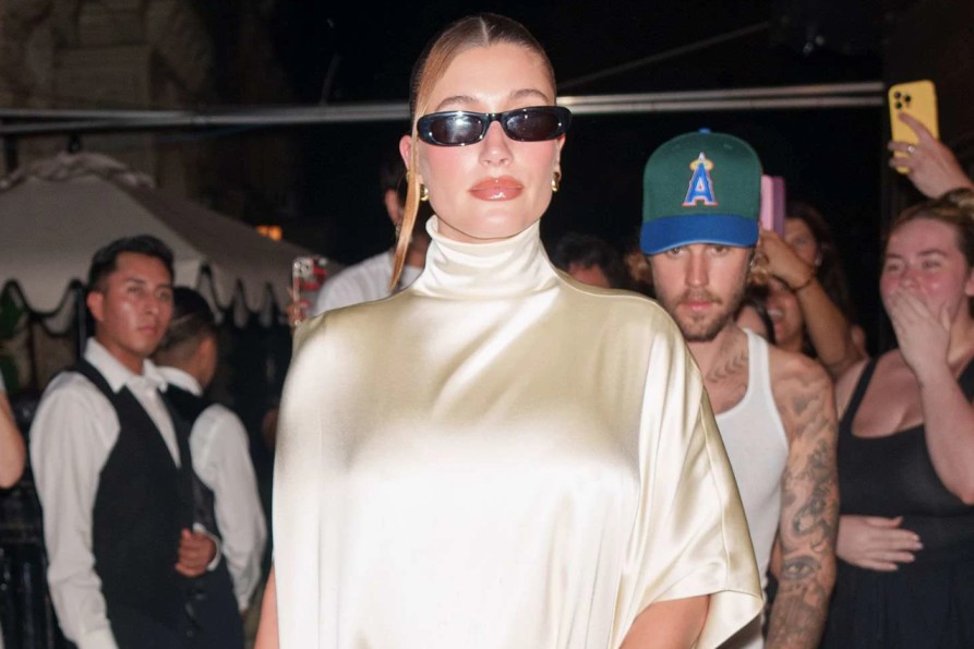 Hailey Bieber Stuns with Baby Bump at Rhode Beauty Pop-Up Event